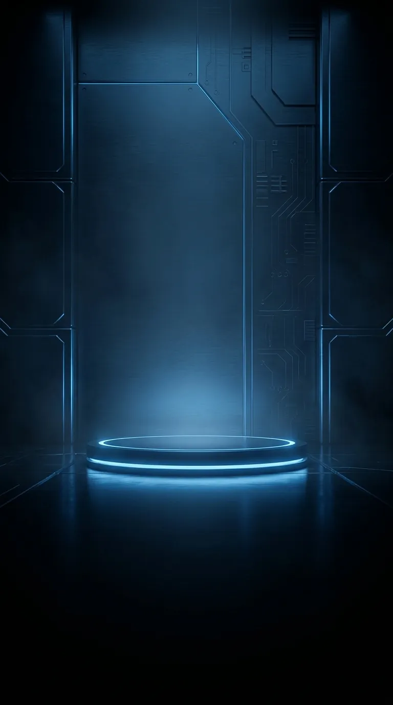 The empty, lit stage of the Game Factory arena