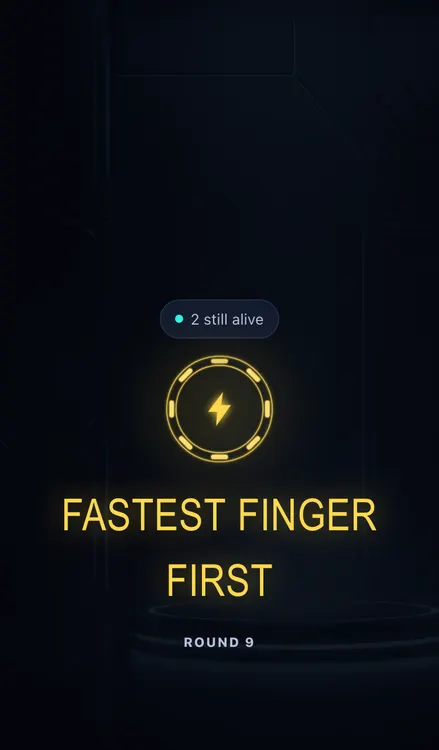 Fastest Finger First announcement screen with a yellow lightning icon