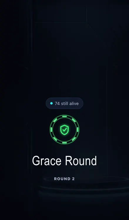 Grace Round announcement screen with a green shield icon