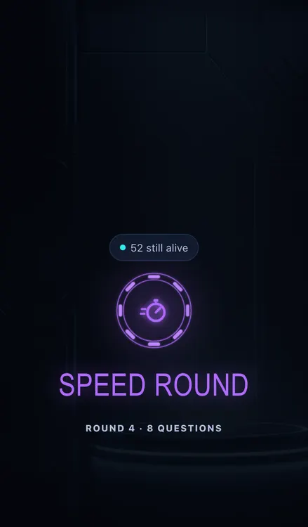 Speed Round announcement screen with a purple stopwatch icon