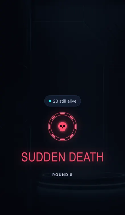 Sudden Death announcement screen with a pink skull icon